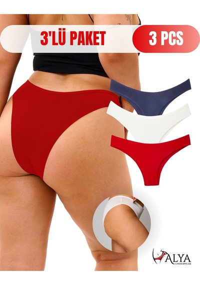 Alya Underwear Kadın Brazilian Külot 3 Adet Beyaz Karışık T01