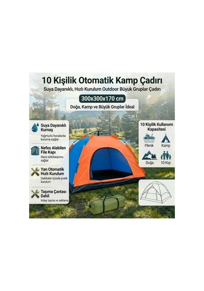Buffer 10 Kişilik Otomatik Kurulum Kamp Çadırı Outdoor , Suya Dayanıklı Hızlı Kurulum Piknik Ve D Yeşil