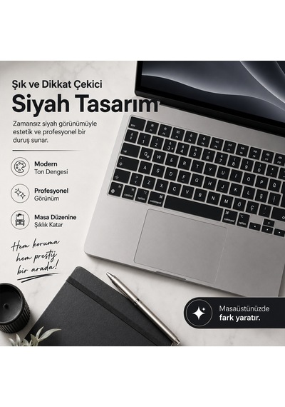 Macbook Air 13.6 İnç M2 M3 M4 M5 A2681 A3113 A3240 A3449 Uyumlu Türkçe Q Klavye Koruyucu Siyah Diğer
