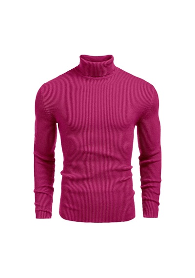 Polızeı Erkek Slim Fit Boğazlı Triko Kazak Esnek Dokulu Fuşya