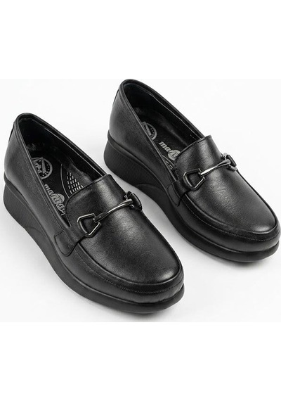 Mehmet Mete 4286 Comfort Rahat Hakiki Deri Loafer Kadın Ayakkabı Siyah