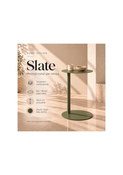 Slate Metal C Sehpa Modern Tasarım Elips Tablalı Minimalist Koltuk Yanı Sehpa Yeşil - 935314037 Yeşil