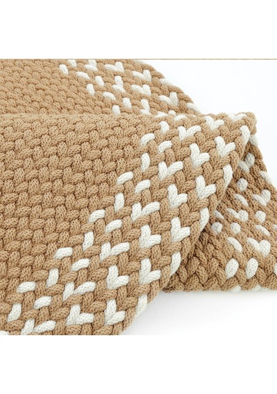 Cool Halı Glenn Kahve Krem Oval Pamuklu Kilim El Dokuması Örgü Çift Taraflı Yıkanan Mutfak Kilimi Kahverengi