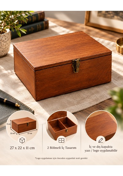 Tuns Woods Kişiye Özel 2 Bölmeli Ahşap Hatıra Ve Hediye Kutusu 27 Cm