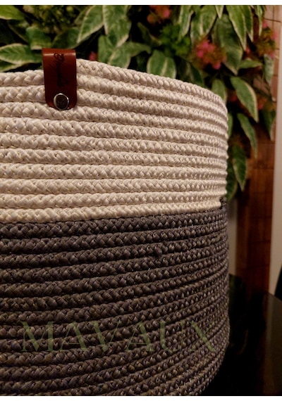 Mavaux Dekoratif Jüt Hasır Sepet Saksı 25cm X 35 Cm, Jüt Beyaz Gri Geçişli Saksılık Beyazgri