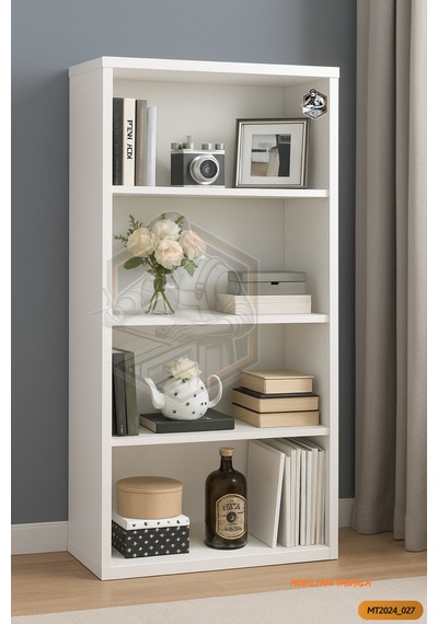 Tamamı Mdf 4 Bölmeli Kapaksız Beyaz Kitaplık Salon Çalışma Odası