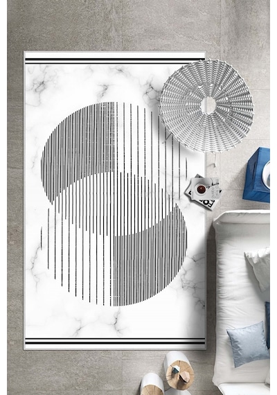 West Home Dijital Baskı Yıkanabilir Kaymaz Taban Beyaz Salon Halısı Mutfak Halısı Yolluk Wh 534 White
