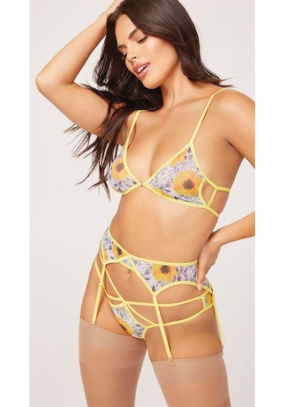 Majeur Kadın Closet Sarı Çiçekli Jartiyer Takım