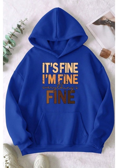 Uyguntarz Unisex Oversize Fine Baskılı Sweatshirt Mavi