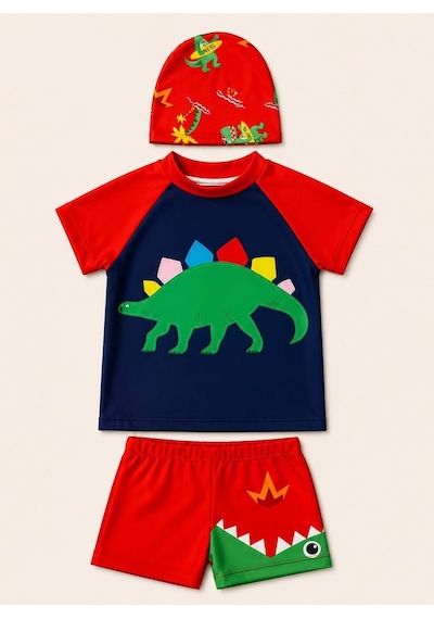 My Kids Wear Erkek Çocuk Dinozor Desenli Deniz Şortu Takımı 3 Parça Mayo Seti 12757 Siyah - Kırmızı My Kids Wear Erkek Çocuk Dinozor Desenli Deniz Şortu Takımı 3 Parça Mayo Seti 12757 Siyah - Kırmızı