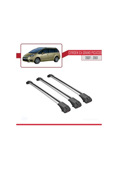 Citroen C4 Grand Picasso 2007-2013 Arası İle Uyumlu Ace-1 Ara Atkı Tavan Barı Gri 3 Adet Bar