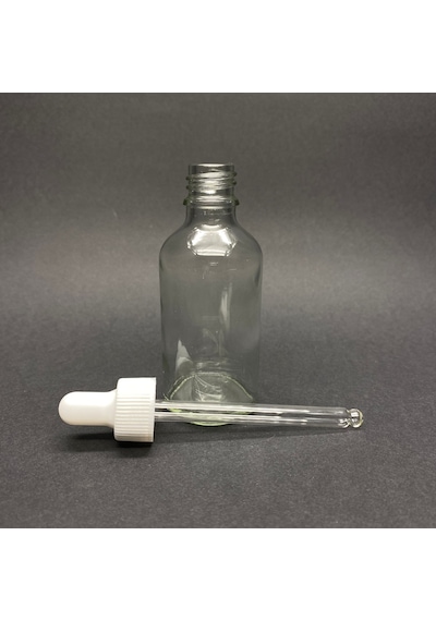 50ml Beyaz Plastik Kapaklı Şeffaf Cam Damlalıklı Şişe , 50 Cc Sa