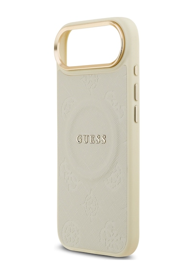 Apple Uyumlu iPhone 17 Air Kılıf Guess Lisanslı M-safeli Sıcak Baskı Yazı Logolu Pu Deri Peony Kapak Bej Bej