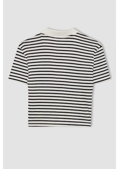 Defacto Fitted Çizgili Polo Yaka Kısa Kollu Tişört A0380AX23SM Beyaz