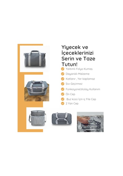 Termal Çanta 22 Lt- Büyük Termos Çanta, Piknik -kamp İçin Soğuk Tutan-304 Gri