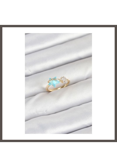 Bezos Pirinç Gold Renk Mavi Yıldızlı Model Kadın Yüzük Nxrlvng