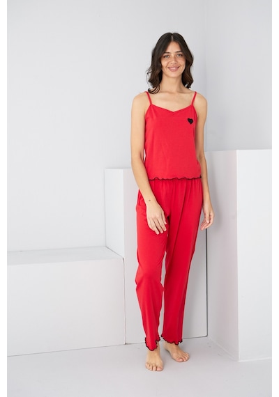 Siyah İnci İp Askılı Örme Pijama Takım 7883 Kırmızı