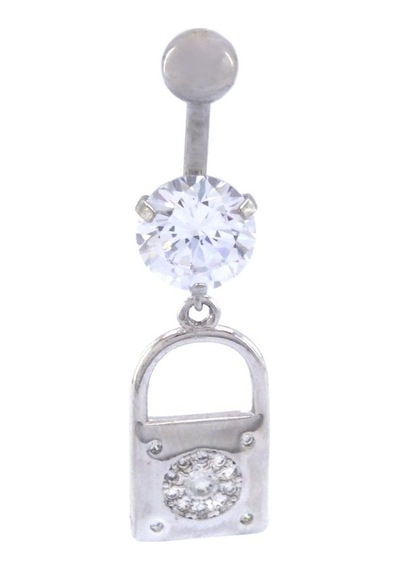 Ferizz 316l Çelik Zirkon Taşlı Kilit Piercing Prc-131 Gümüş