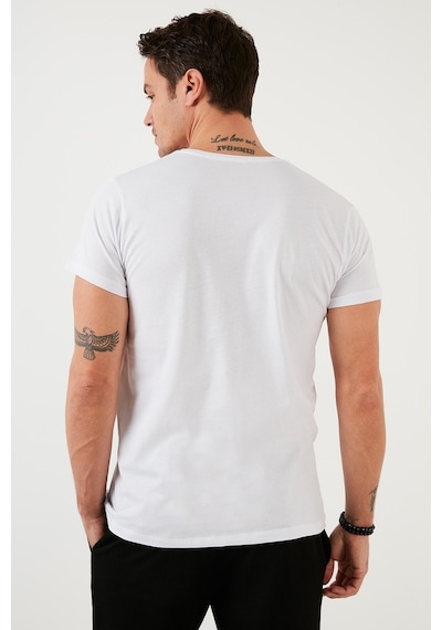 Buratti Baskılı Bisiklet Yaka Pamuklu Slim Fit Erkek T Shirt 541Pusula Beyaz