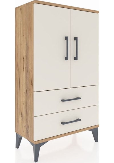 Arges Komodin 2 Raflı Tek Çekmeceli 2 Kapaklı 60x30x106 Çam-aytaşı Atlas Çam