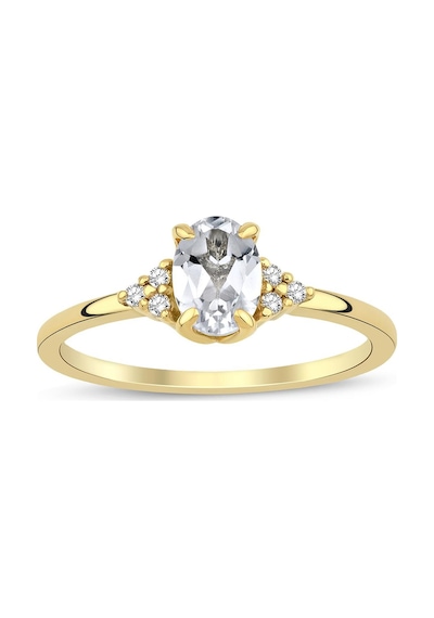 White Topaz Oval Tektaş Pırlanta Yüzük Sarı