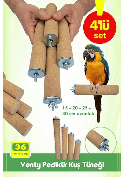 Vixpet Venty 4'lü Ø 36 mm Pedikür Papağan Tüneği Kumlu Tünek Macaw, Kakadu, Jako, Amazon, Alex