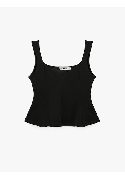 Koton V Yaka Kolsuz Slim Fit Krep Peplum Bluz Siyah 6sal30195ık Koton V Yaka Kolsuz Slim Fit Krep Peplum Bluz Siyah 6sal30195ık