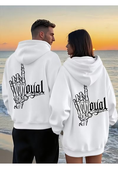 Nevermind Unisex Kapüşonlu Hoodie Kuru Kafa El Baskılı Oversize Sweatshir Beyaz