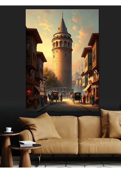 Galata Kulesi Ve Eski İstanbul Dekoratif Kanvas - Mdf Ahşap Tablo