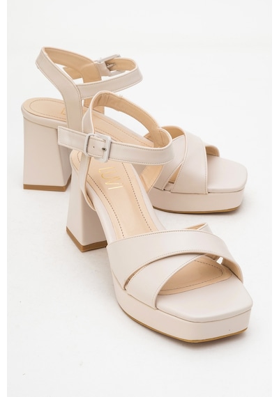 Luvishoes Luvi Shoes Lisbon Bej Cilt Çapraz Bantlı Kadın Platform Topuklu Ayakkabı BEJ CILT