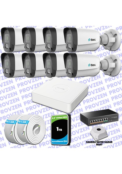 Provzen Ttec Hikvision 8 Kameralı Ip Full Hd Mikrofonlu Güvenlik Kamerası