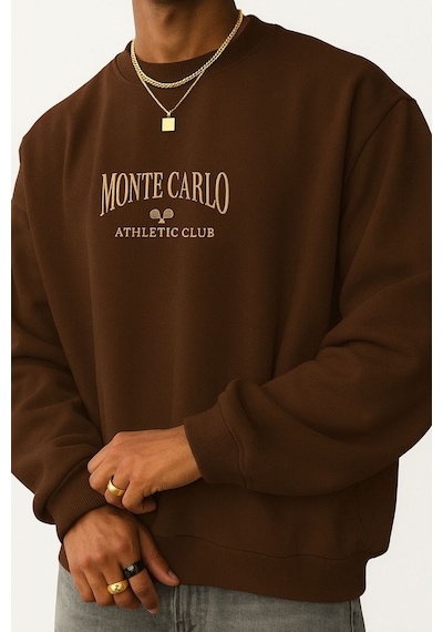Benroma 3 İplik Penye Monte Carlo Baskılı Unisex Sweatshırt Kahverengi