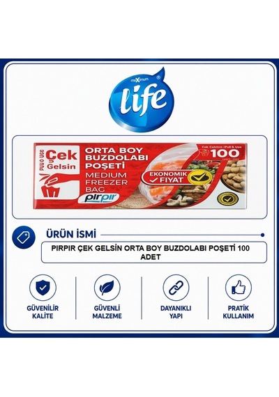 Pırpır Çek Gelsin 100'lü Buzdolabı Poşeti Orta Boy 30'li Paket