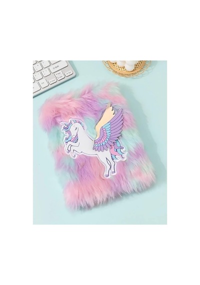 Özel Üretim Not Tutma Günlük Yazma Özgün Kırtasiye Unicorn Tasarımlı Peluş Hatıra Defteri Çok Renkli