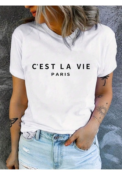 Flood Of Style Kadın Beyaz Cest La Vie Baskılı Oversize