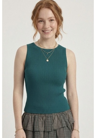 Neden Tekstil Kadın Fitilli Triko Atlet Slim Fit Yazlık Kolsuz Bluz - Petrol Yeşili