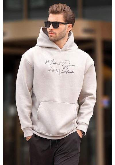 Madmext Boyalı Gri Kapüşonlu Cep Detaylı Baskılı Erkek Sweatshirt 7064-boyalı Gri Boyalı Gri