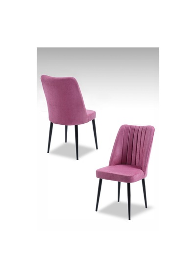 Vento Sandalye - Jerika Pembe- Metal Siyah Ayak 2 Adet - Salon Sandalyesi / Mutfak Sandalyesi Gül Kurusu