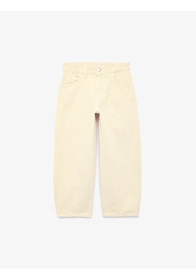 Koton Normal Bel Düğmeli Cepli Krop Denim Pantolon Bej 7wkg40050ad Ekru