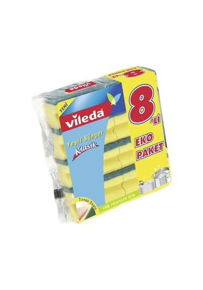 Vileda Sünger 8'li Düz Set - Zorlu Kirler İçin Dayanıklı Temizlik Süngeri Tarı