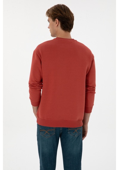 U.S. Polo Assn. Erkek Comfort Fit Bisiklet Yaka Şardonlu Gül Kurusu Basic Sweatshirt 50313757-VR026