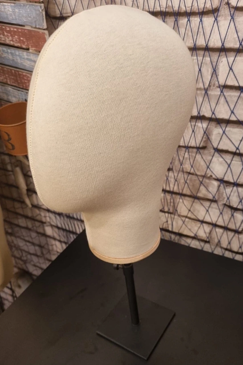 Kumaş Kaplı Metal Standlı Polyester Kafa Mankeni Aksesuar Mankeni Şapka Mankeni Peruk Mankeni 0011