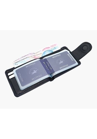 Westpolo Hakiki Deri Mıknatıslı Kağıt Para Ve Bol Kart Bölmeli Unisex Cüzdan - Lacivert Lacivert