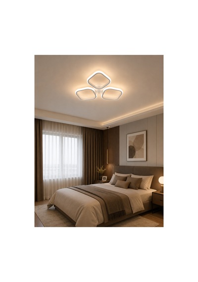 Liya Modern Tasarım Plafonyer Beyaz Avize 3lü Renk Gün Işığı, Beyaz Ve Sarı Işıklı Ledli Banyo - Mutfak - Salon Ledli Plafonyer Avize
