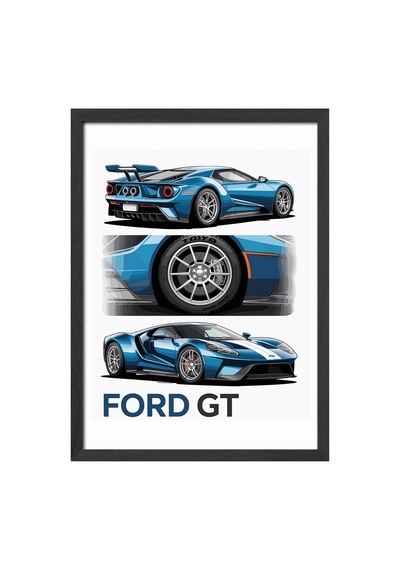 Ford Gt Siyah Ahşap Çerçeveli Poster, Dekoratif Araba Duvar Tablosu