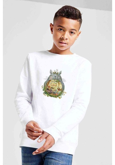 Tshirthane My Neighbor Komşum Totoro Baskılı Unisex Çocuk Beyaz Sweatshirt (534755338) Beyaz