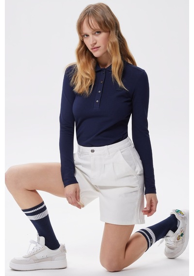 Lacoste Women's Loose Fit Denim White Bermuda Jean Shorts Kadın Bol Kesim Kot Şort Beyaz