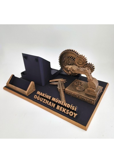 Kişiye Özel Makine Mühendisi Masa İsimliği Ve Kartvizitlik Gold - Siyah