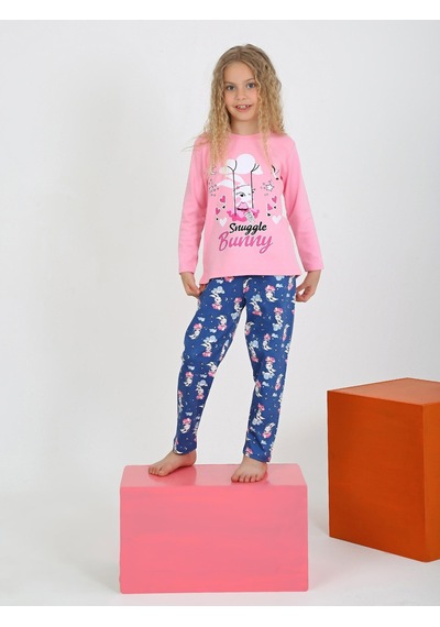 Kız Çocuk Uzun Kollu %100 Pamuklu Pijama Takımı Snuggle Bunny Pembe
