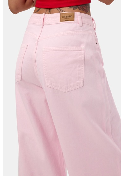 Kadın Light Pembe 6s6-98 Mega Baggy Fit Kemer Detaylı Denim Jean